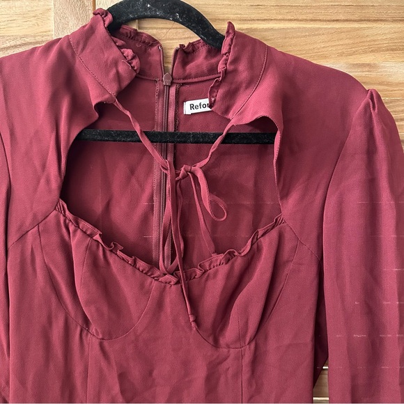 Reformation Vivianne Mini Dress in Plum Front Tie Sweetheart Neck size 0 - Picture 3 of 7